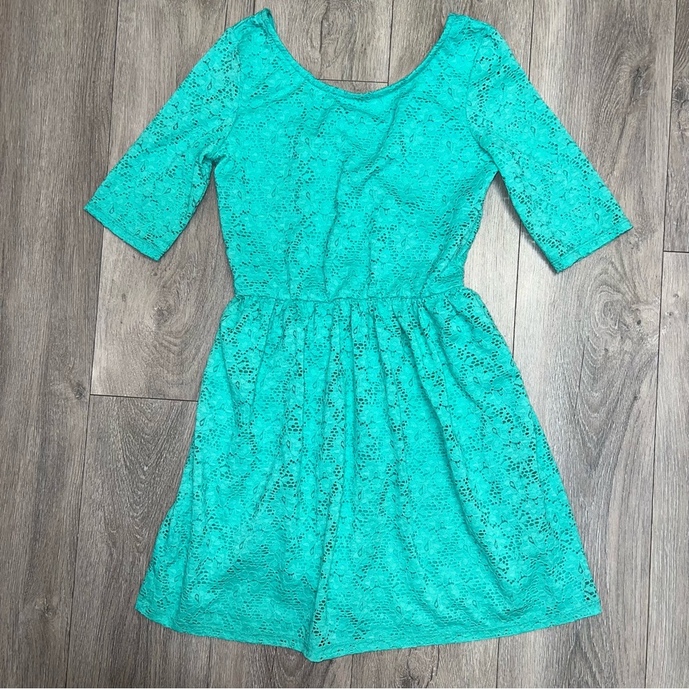 I.N. San Francisco Light Teal Green Blue Lace Knee Length Dress Size Small